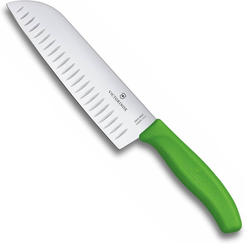 Santoku Knife Fluted Wide Blade 17cm - Green
