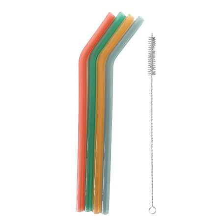Silicone straws wth cleaning brush, set 4
