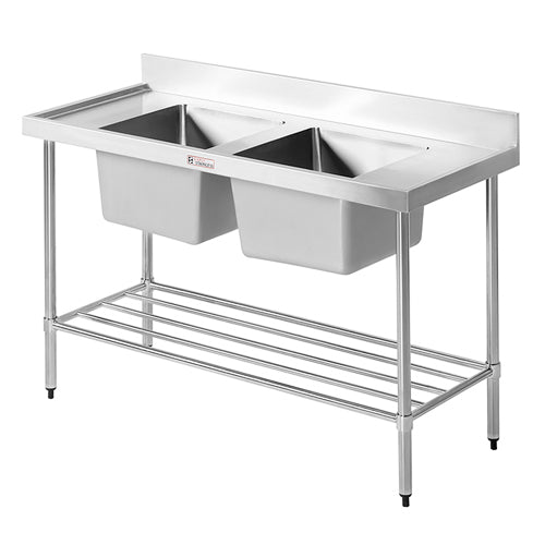 Simply Stainless 1500 x 700mm Double Sink Bench with Splash Back