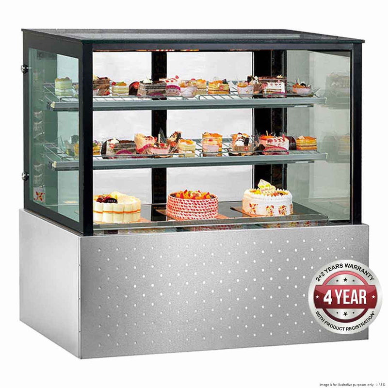 Black Trim Square Glass Cake Display 3 Shelves 1500x700x1250mm