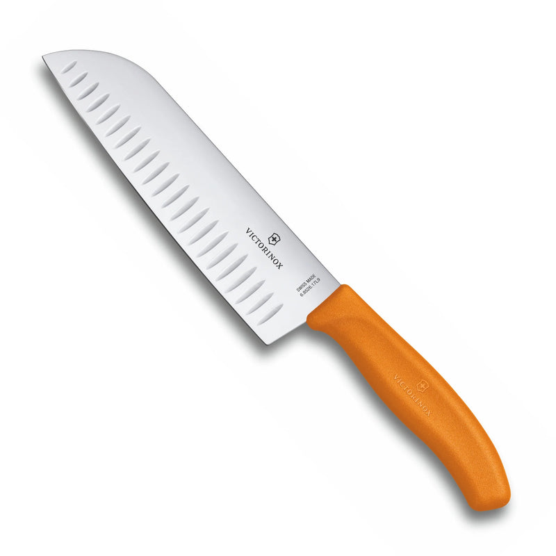 Santoku Knife Fluted Wide Blade 17cm - Orange