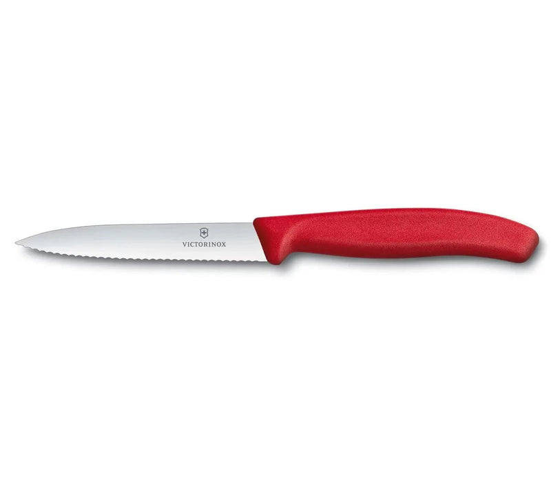 Paring Knife Serrated Pointed Tip 10cm Red
