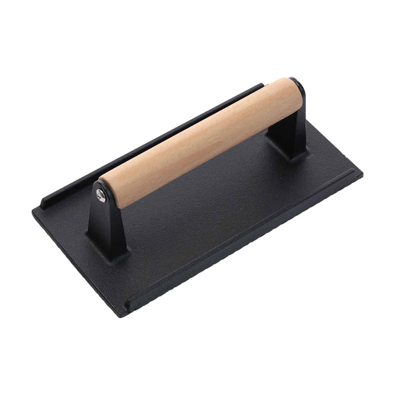 Rectangle Meat Press Cast Iron Wood handle 21x11x7cm