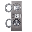 LG Titan C 15kg stacked commercial washer and electric dryer with both doors open showing drums 
