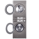 LG Titan C 15kg stacked coin washer and electric dryer with both doors open showing drums 