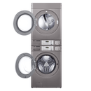 LG Titan C 15kg card operated commercial washer and electric dryer stacked with both doors open and the drums showing 