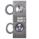 LG Titan C 15kg stacked double electric dryer with both doors open showing drums
