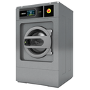 Domus DLS-18 TOUCH II 18kg low spin commercial washer, angled view with touchscreen and emergency stop