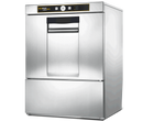Hobart Ecomax Plus F515L-D large chamber undercounter dishwasher in stainless steel with door closed, angled view