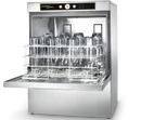 Hobart Ecomax Plus F515-D dishwasher with rack of upturned glass bottles on the optional bottle wash kit