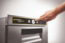 Hand pressing the single start button on the Hobart Ecomax Plus G415-D glasswasher control panel