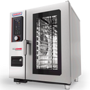Hobart Chef’sCombi 10 x 1/1 GN combi oven, angled view showing the touchscreen, door handle, tray racks and convection fan