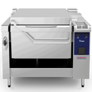 Hobart Precipan 100L electric tilting bratt pan on its standard fixed stand, with lid closed and touchscreen control panel