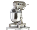 Hobart A200 19L planetary mixer with stainless steel bowl, bowl guard with ingredient chute and bowl lift handle, on a stand