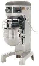 Hobart Legacy HL300 28L floor-standing planetary mixer with wire bowl guard, stainless steel bowl, digital timer display and bowl lift handle
