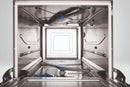 Inside the Hobart Profi FXL showing the upper and lower clip-in wash arms and tank strainer