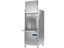 Hobart Profi UX utensil washer with door raised, showing the wash chamber and wire rack, with blue control panel