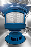 Blue interlocked tank strainer inside a Hobart hood dishwasher