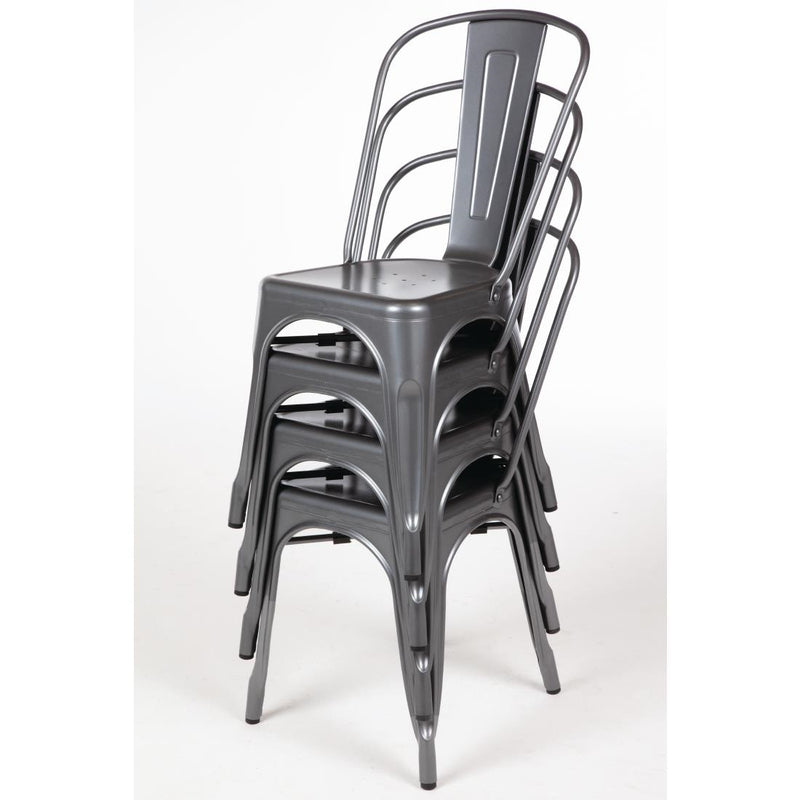 Bolero Gun Metal Grey Steel Bistro Side Chair (Pack 4)