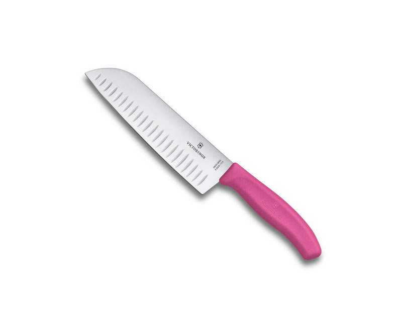 Santoku Knife Fluted Wide Blade 17cm - Pink