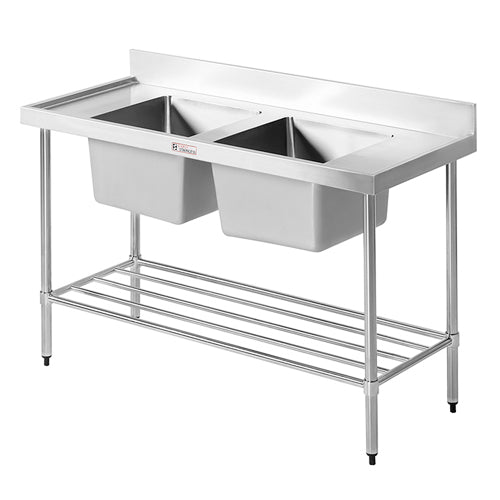 Simply Stainless 2100 x 600mm Double Sink Bench with Splash Back