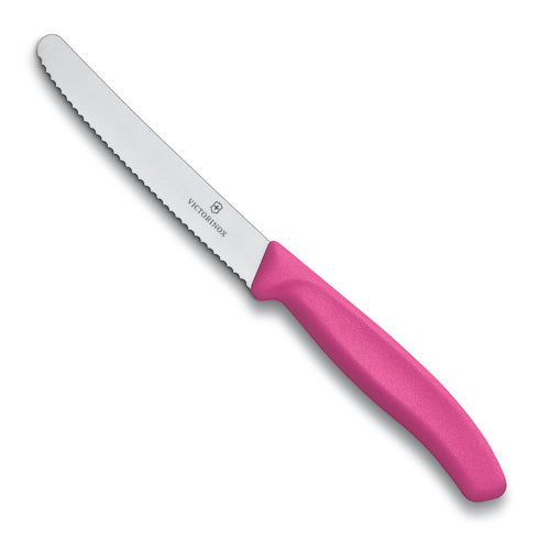 Steak Knife Serrated Round Tip 11cm Pink