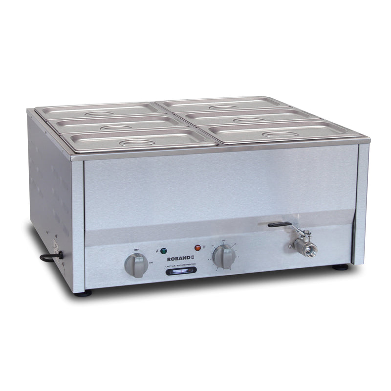 Roband Counter Top Bain Marie - 6 x 1/3 Size - Incl. 150mm Pans & Lids