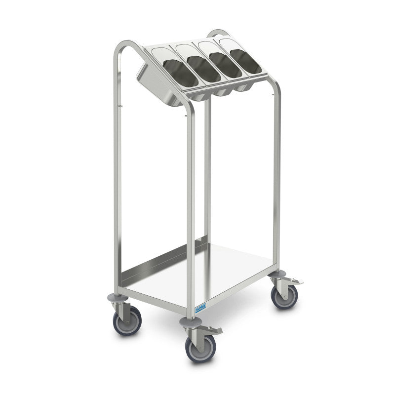 Hupfer Cutlery and Tray Trolley 1290mm High w/ 4 x GN containers and shelf und