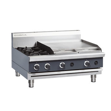 Cobra 900mm Gas Cooktop Bench Model - 2 Open Burner, 600mm Griddle Plate RHS