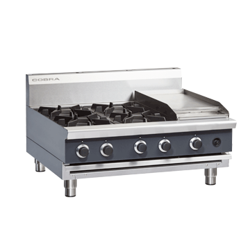 Cobra 900mm Gas Cooktop Bench Model - 4 Open Burner, 300mm Griddle Plate RHS