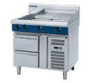 Blue Seal 900mm Electric Cooktop Refrig Base 2x1/1GN Drawers - 2 x 2.4kW Open Burners 600mm Griddle