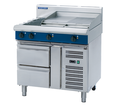 Blue Seal 900mm Electric Cooktop Refrig Base 2x1/1GN Drawers - 2 x 2.4kW Open Burners 600mm Griddle