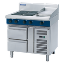 Blue Seal 900mm Electric Cooktop Refrig Base 2x1/1GN Drawers - 4 x 2.4kW Open Burners 300mm Griddle