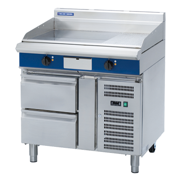 Blue Seal 900mm Electric Griddle Refrig Base 2x1/1GN Drawers - 12kW Heating Elements