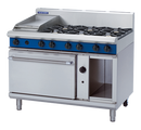 Blue Seal 1200mm Gas Range with Static Oven 6 Open Burners 300mm Flat Plate
