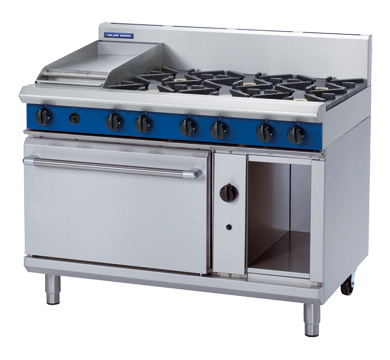 Blue Seal 1200mm Gas Range with Static Oven 6 Open Burners 300mm Flat Plate