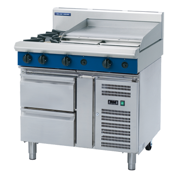 Blue Seal 900mm Gas Cooktop 6 Burner Refrig Base 2x1/1GN Drawers - 2B 600mm Griddle 96MJ/Hr