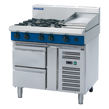 Blue Seal 900mm Gas Cooktop 6 Burner Refrig Base 2x1/1GN Drawers - 4B 300mm Griddle 132MJ/Hr