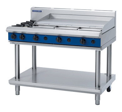 Blue Seal Gas 2 Open Burner with 900mm Flat Plate on Leg Stand