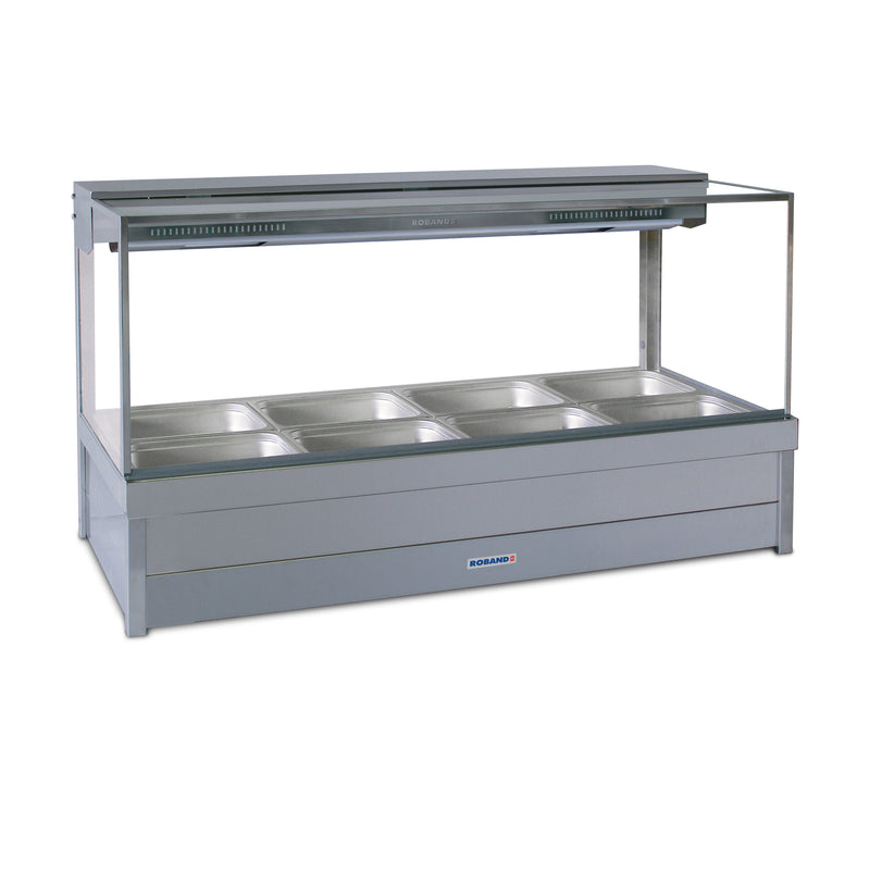 Roband Square Glass Hot Food Display Bar - 8 Pans Double Row