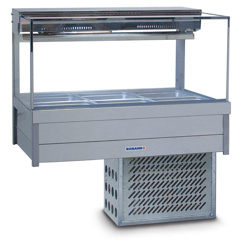 Roband Square Glass Refrigerated Display Bar - Piped and Foamed - 6 Pans