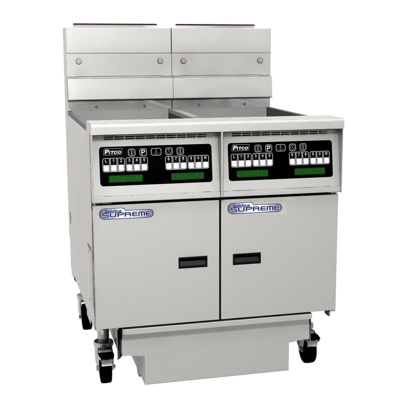 Pitco Solstice Supreme Fryer Double Baskets w/ Computer Control / Filter Drawer on Rear Casters