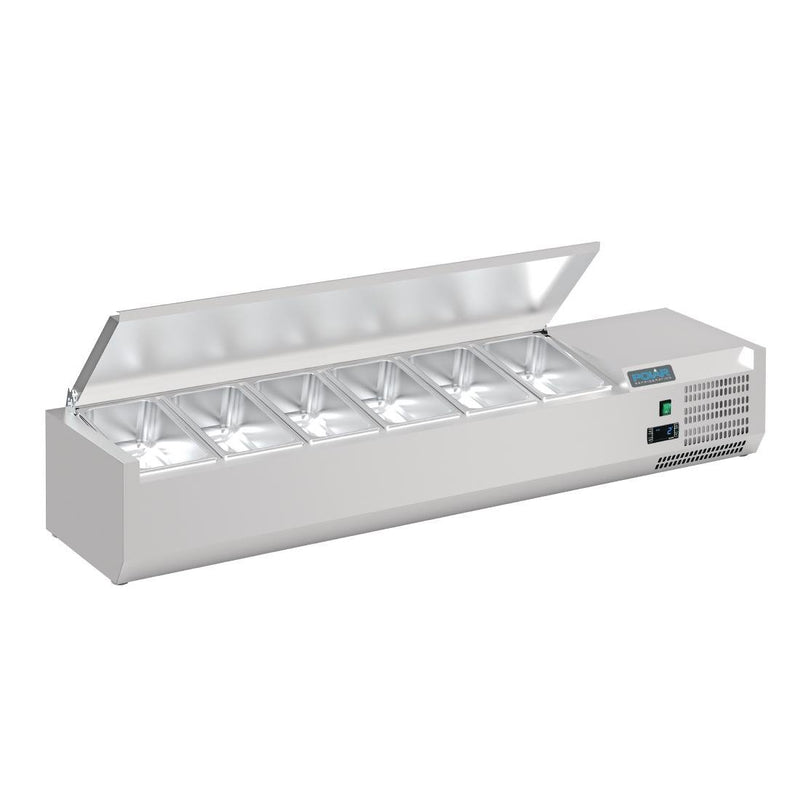Polar G-Series Refrigerated Servery Topper with Lid St/St - 6x GN 1/4 1.4m