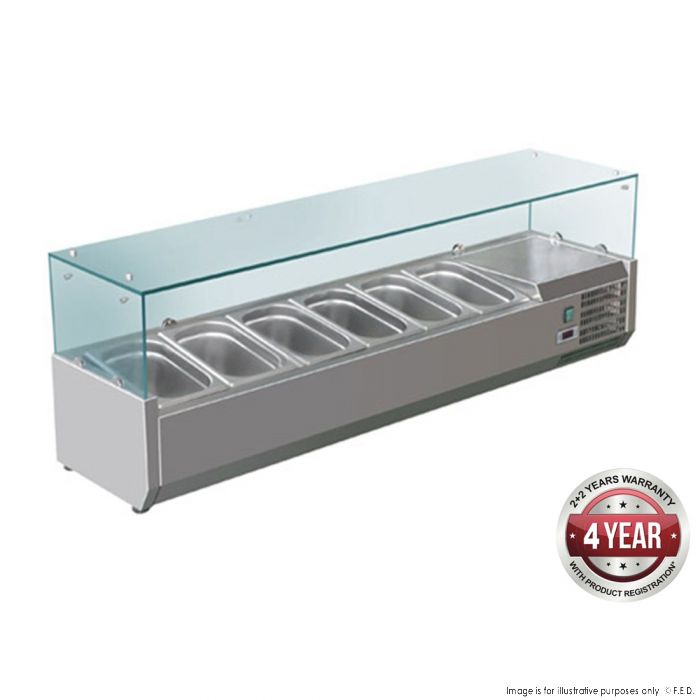 Bench Top Salad Bar with Flat Glass Top Hold 6 x 1/3 Pans 1500X395X439mm 110W/10A