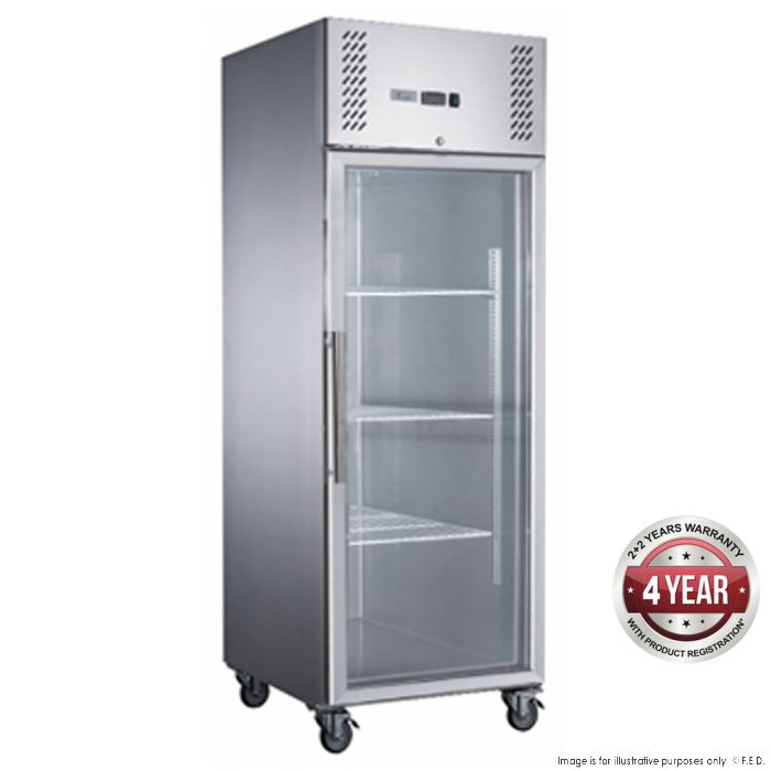 600L S/S Full Glass Door Upright Freezer 680x810x2000mm 450W/10A