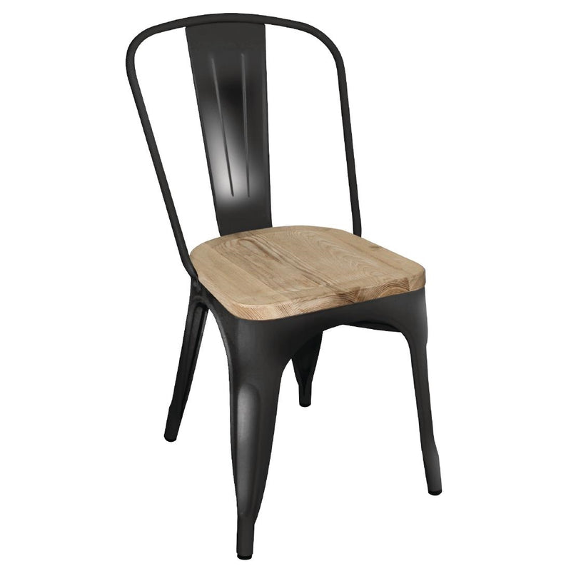 Bolero Black Steel Dining Sidechair with Wooden Seatpad (Pack 4)