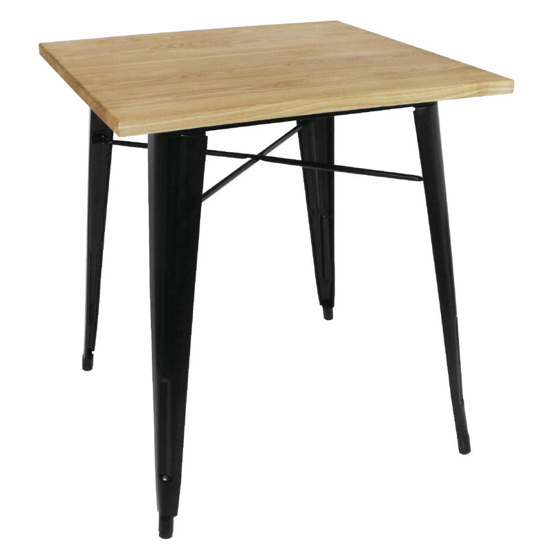 Bolero 700mm Square Steel Bistro Table with Wooden Top (Black)