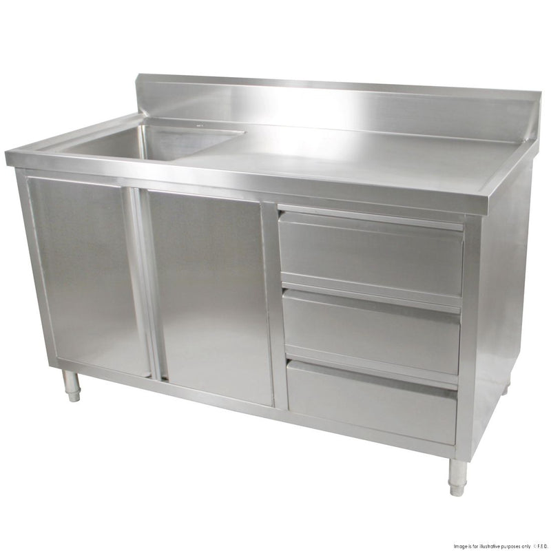 Single Sink Cabinet with Drawers and Doors Sink on Left 1500x600x900+150mm