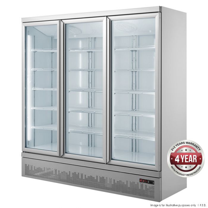 Thermaster 1530L Triple Glass Door Colourbond Upright Supermarket Fridge Bottom Mounted 1880 x 710 x 1990mm