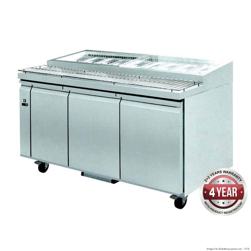 Thermaster 475L S/S Pizza Preparation Bench Fridge W/ Pmma Lid 1800 x  x 800 x 985mm